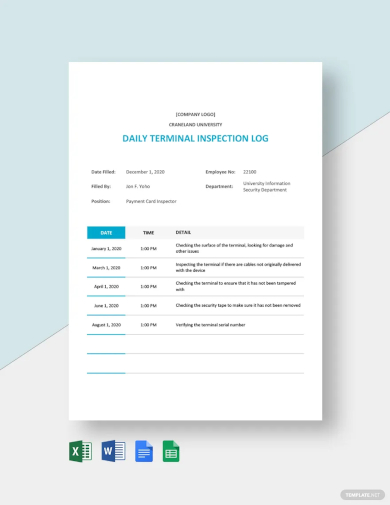 daily terminal inspection log template