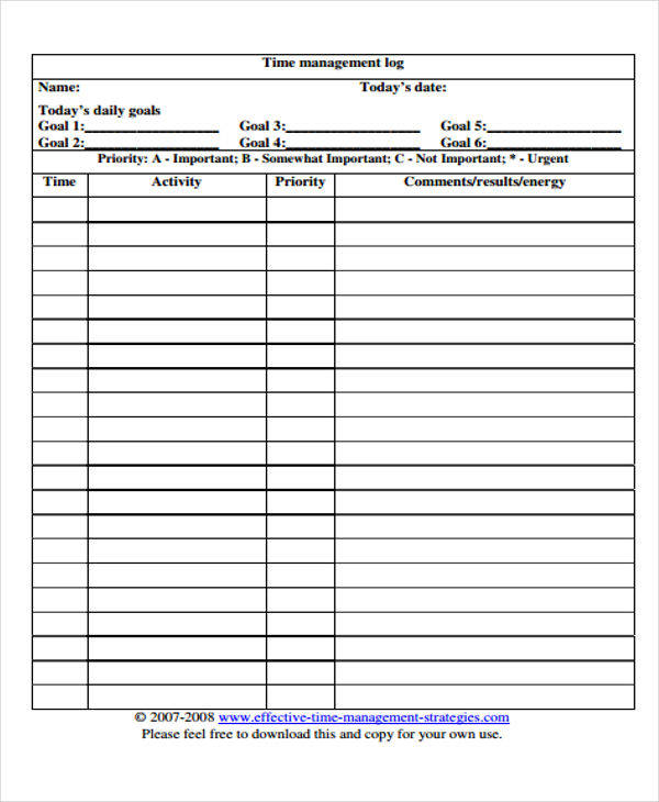 daily time management log