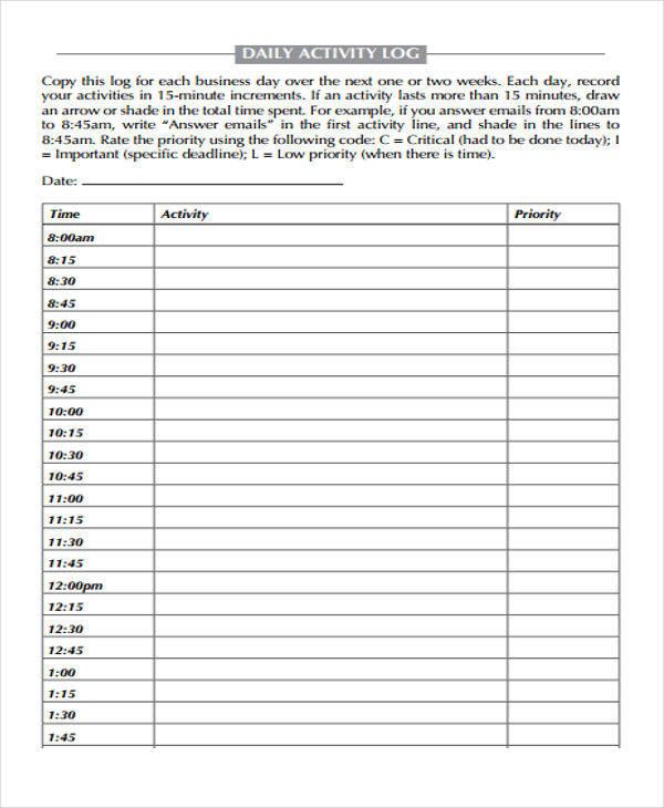 FREE 27 Daily Log Samples Templates In PDF MS Word