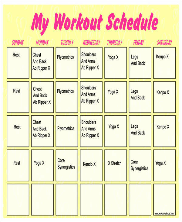 daily workout calendar