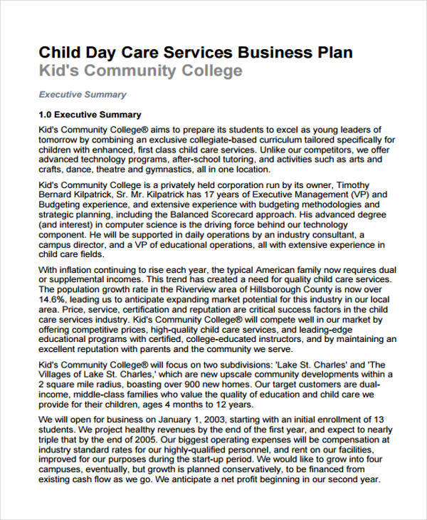 day care business plan