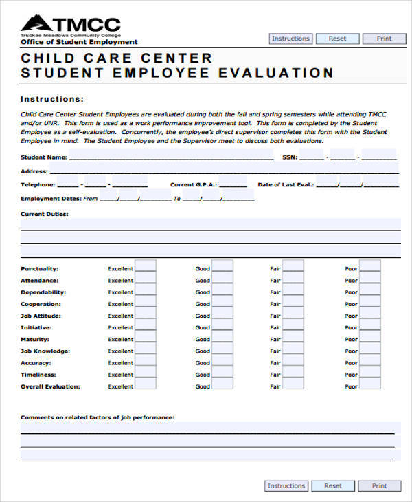 Child Care Staff Evaluation Form Idea Gmpbcdallas