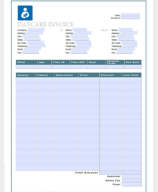 FREE 7  Daycare Invoice Templates in MS Word PDF