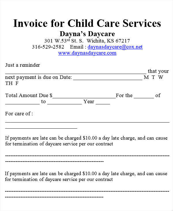 Child Care Invoice Sample Master of Template Document