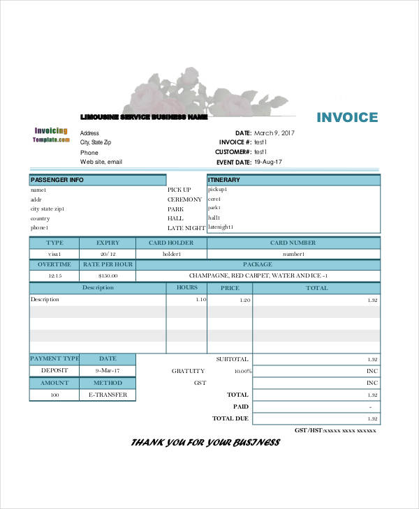 Deposit Invoice Template