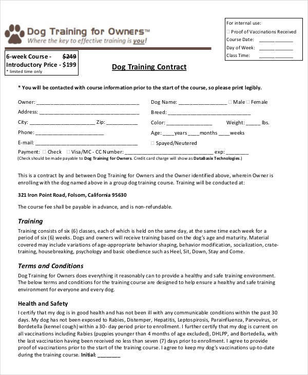 Printable Dog Training Contract Template Free Printable Templates