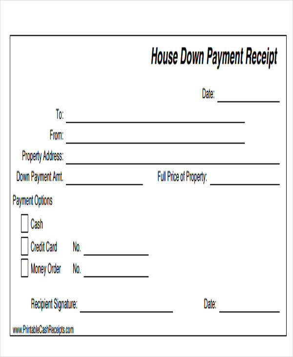 down payment receipt for house