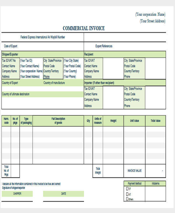 draft commercial invoice