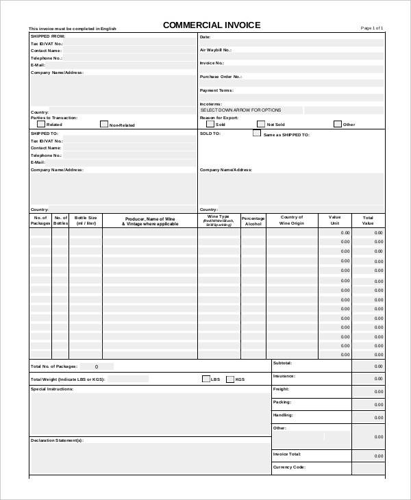 invoice commercial fedex form usa Free Invoice Example, Format 6 Draft Sample,    Format