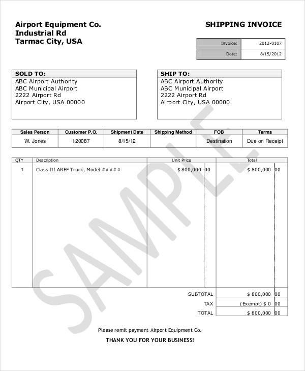 draft shipping invoice