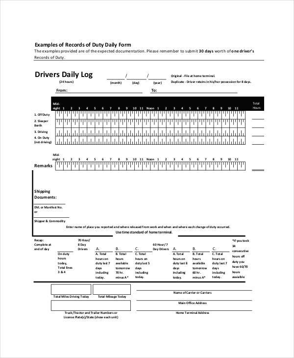 drivers daily log