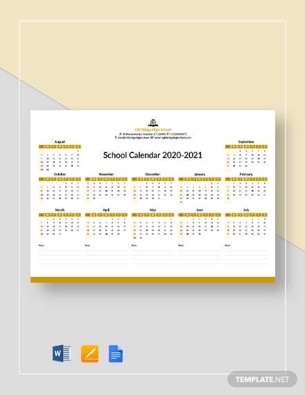 editable school calendar template