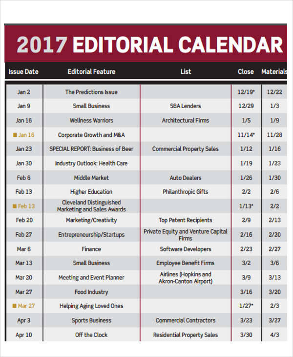 Editorial Calendar