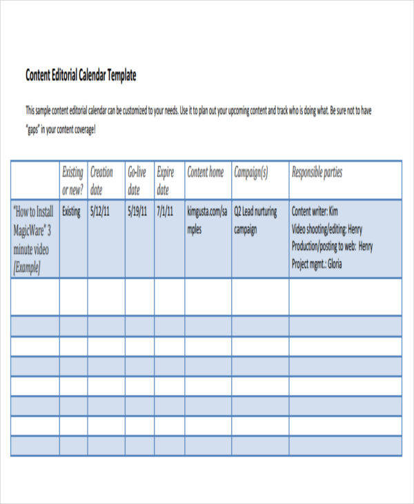 FREE 9  Editorial Calendar Templates in PDF MS Word Google Docs