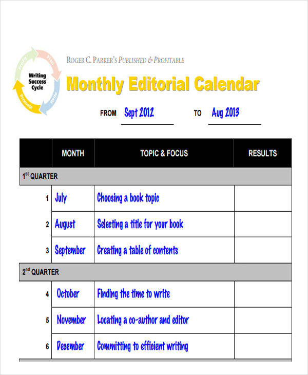editorial monthly calendar