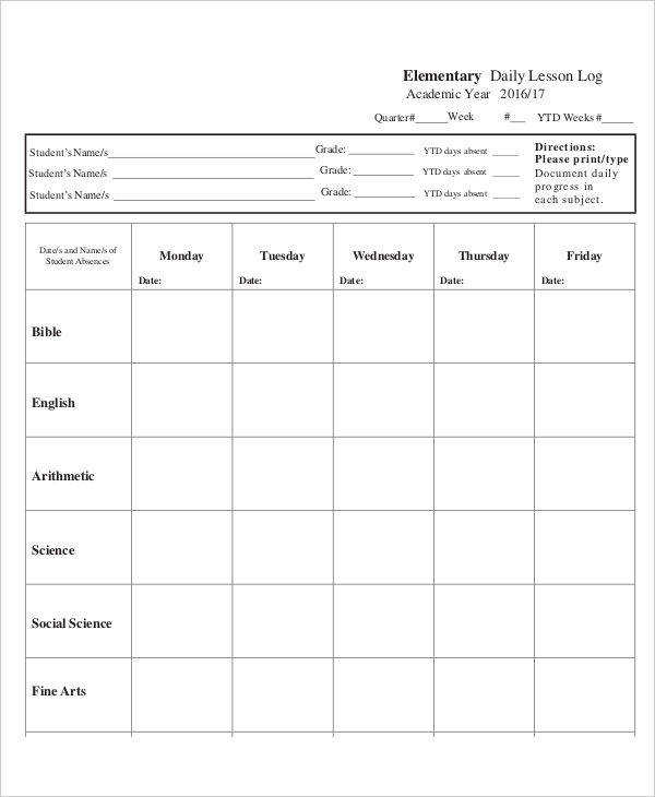 Daily Lesson Log Templates 7 Free Word Excel PDF