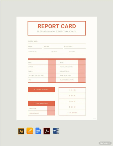 elementary school report card template
