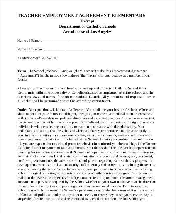 elementary teacher contract