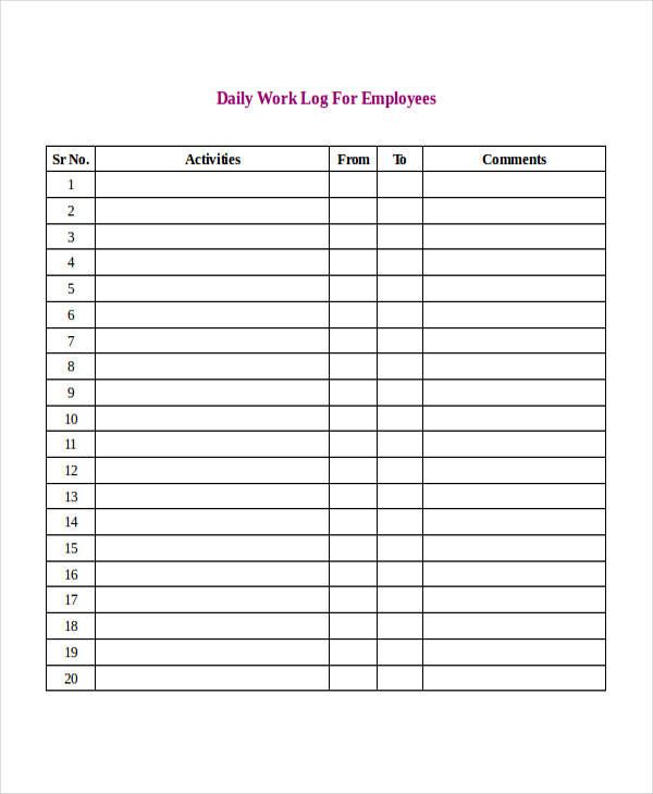 employee daily work log