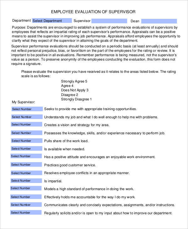 FREE 19 Employee Evaluation Form Samples Templates In PDF MS Word   Employee Evaluation Of Supervisor 1 