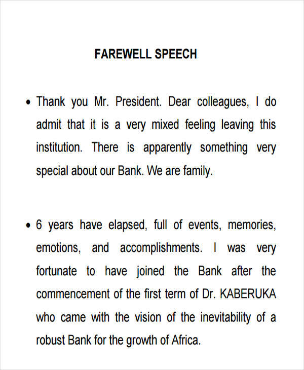 give a speech on farewell