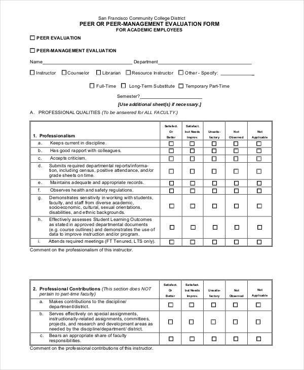 employee peer evaluation form