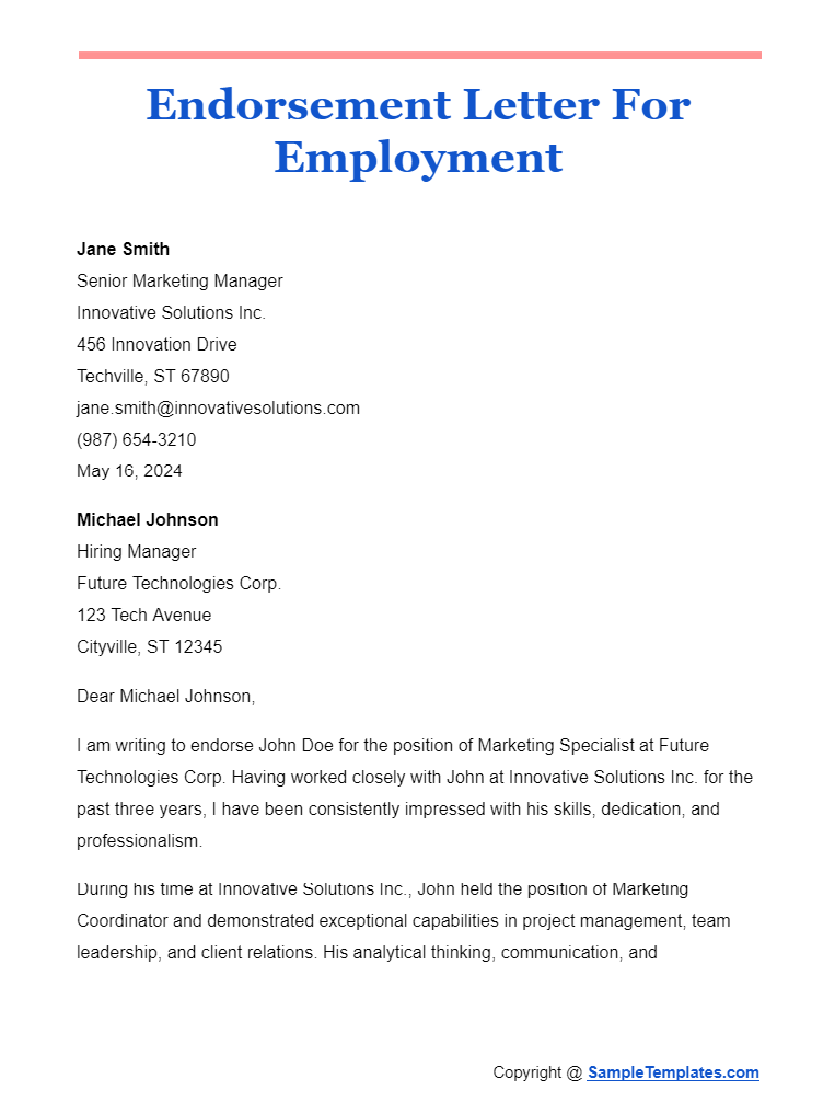 endorsement letter for employment