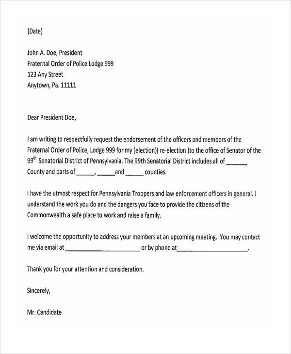 endorsement request letter example1