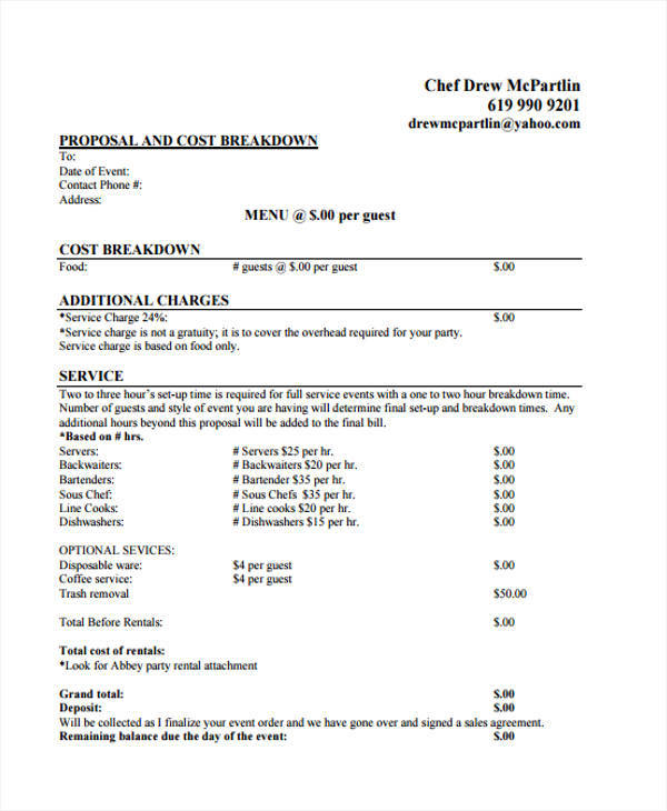 FREE 5+ Catering Proposal Templates in MS Word PDF Google Docs Pages