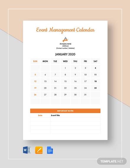 event management calendar template