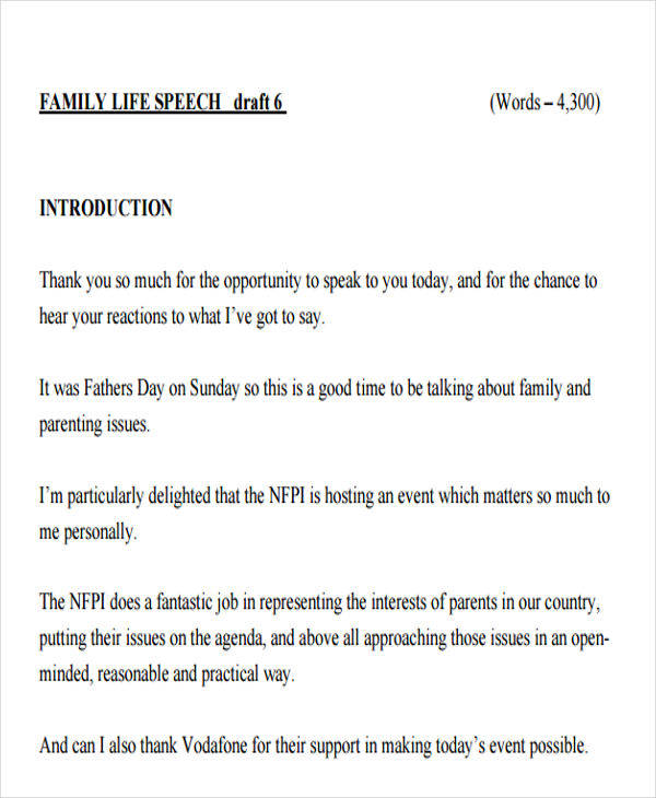 family speech example