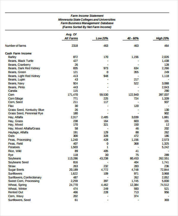 Farm Statement Template