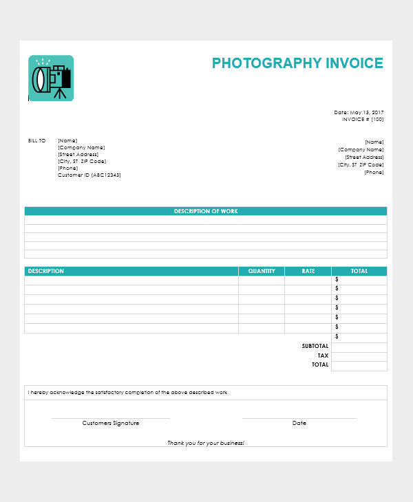 Photography Receipt Template