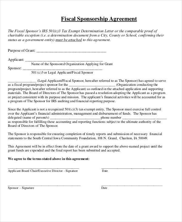 FREE 11+ Sponsorship Agreement Templates in MS Word Pages Google