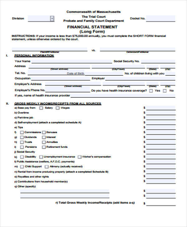 financial statement form