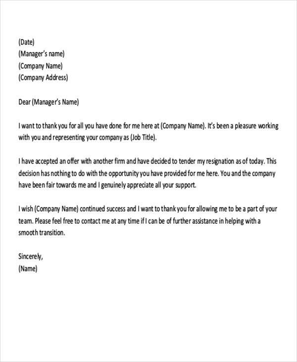 formal email resignation
