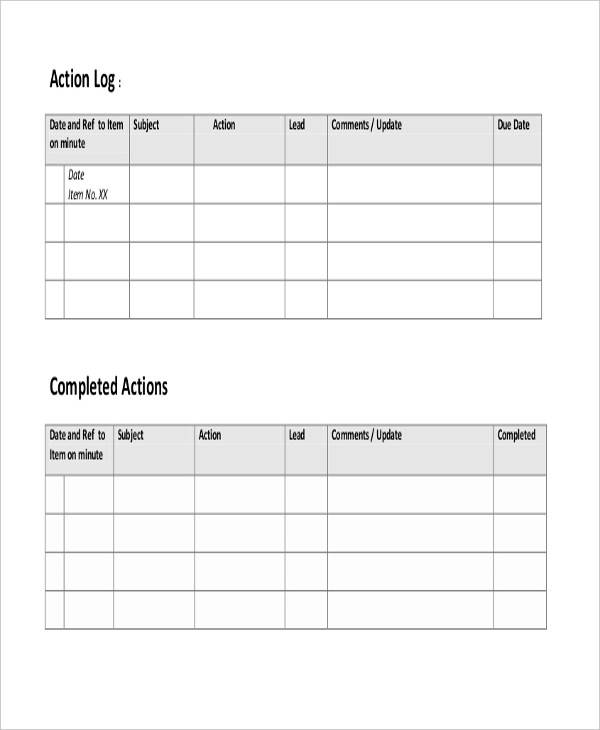 free action log template