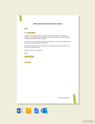 free appreciation letter for good work template