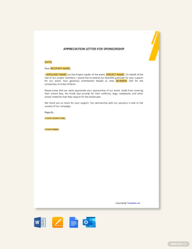 free appreciation letter for sponsorship template