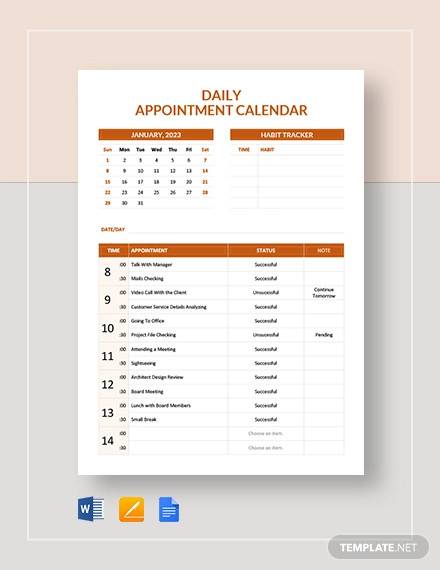 free daily appointment calendar template