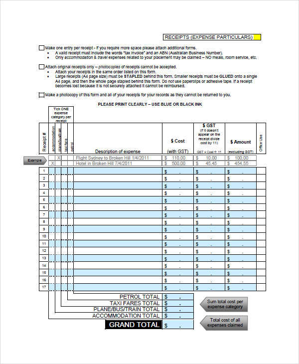 FREE 7  Expense Receipt Templates in MS Word PDF