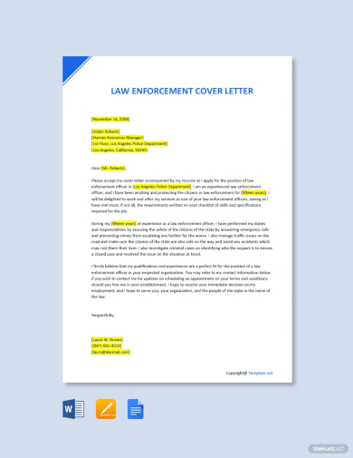 free law enforcement cover letter template