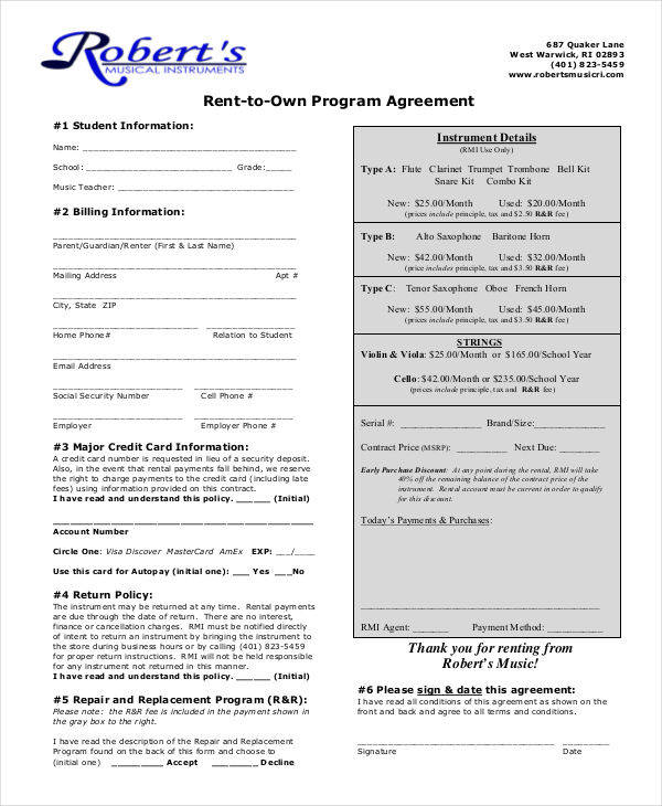 free printable rent to own contract