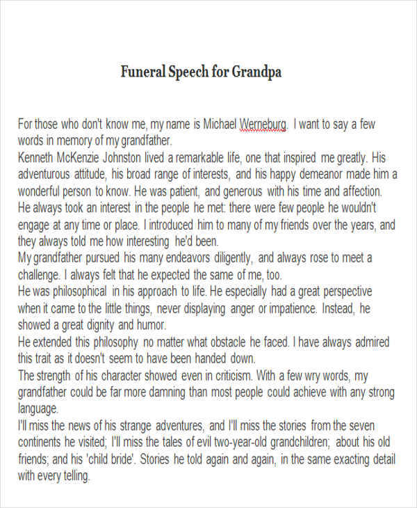 can you write a speech for a funeral