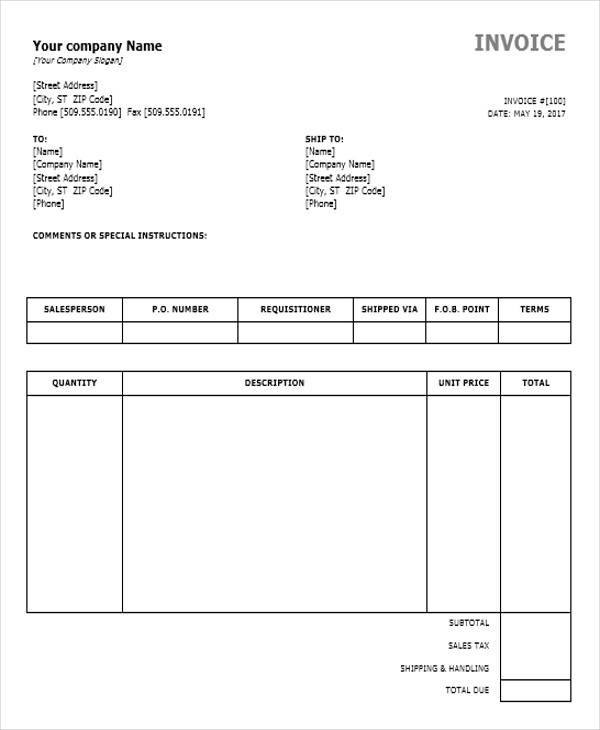 Generic Commercial Invoice Template