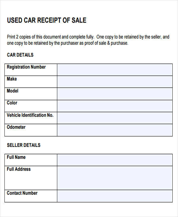 generic car sales receipt