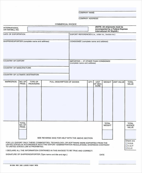 generic commercial invoice template