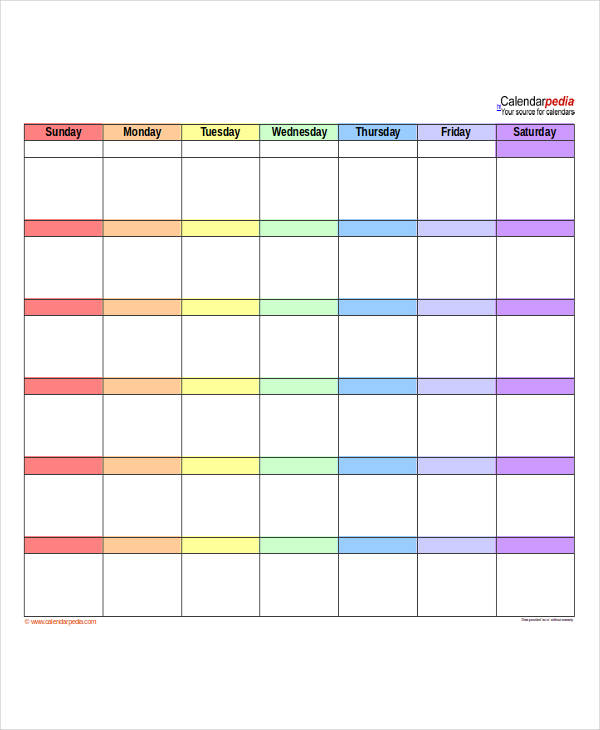 Blank Generic Monthly Calendar Printable