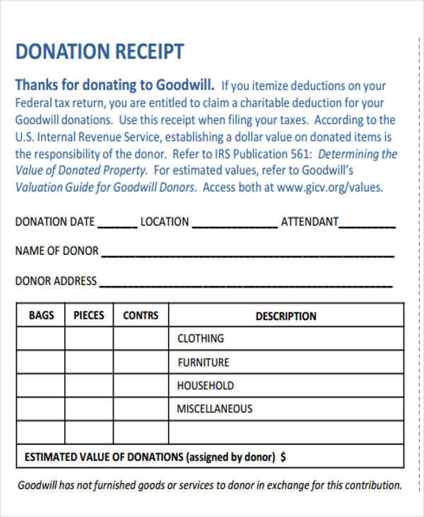 Editable Donation Receipt Goodwill Fillable Printable Printable Goodwill Receipt Download Them