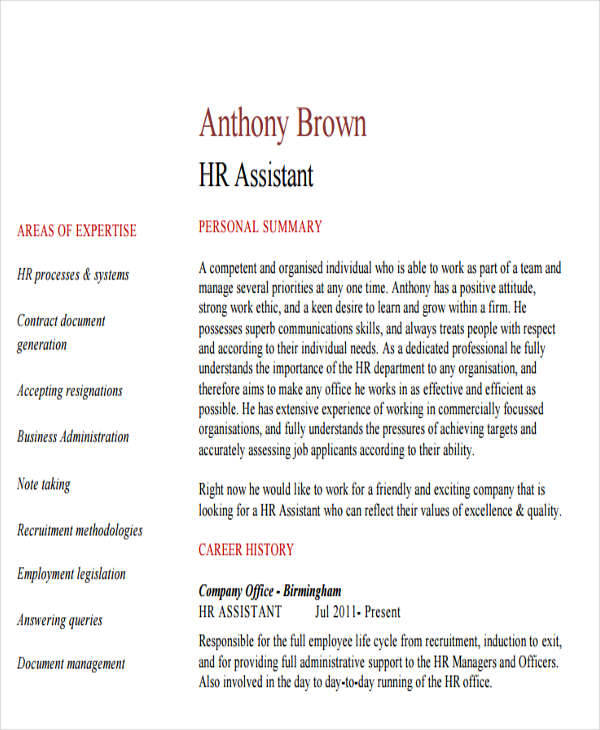 Sample Resume Format For Hr Assistant / Assistant Manager Hr Resume Example | Download Free ... - Sample admin assistant resume template.